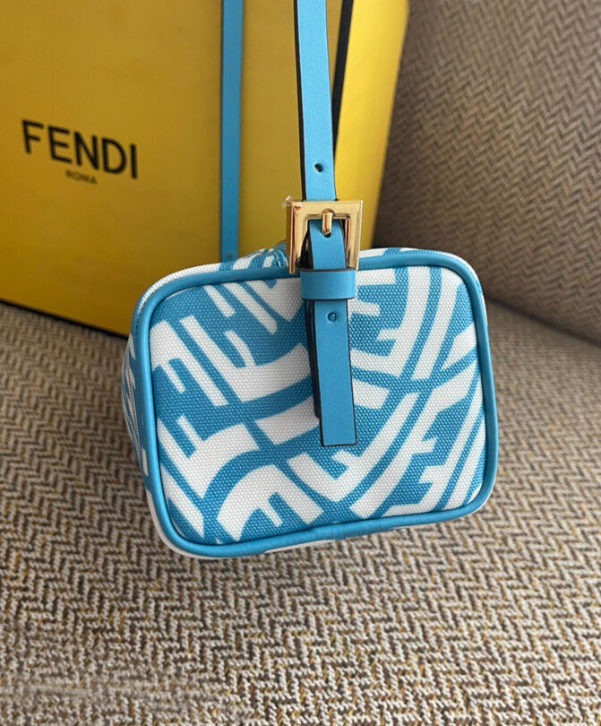 Fendi Mini FF Vertigo Canvas Shoulder Bag 8BS050 Blue